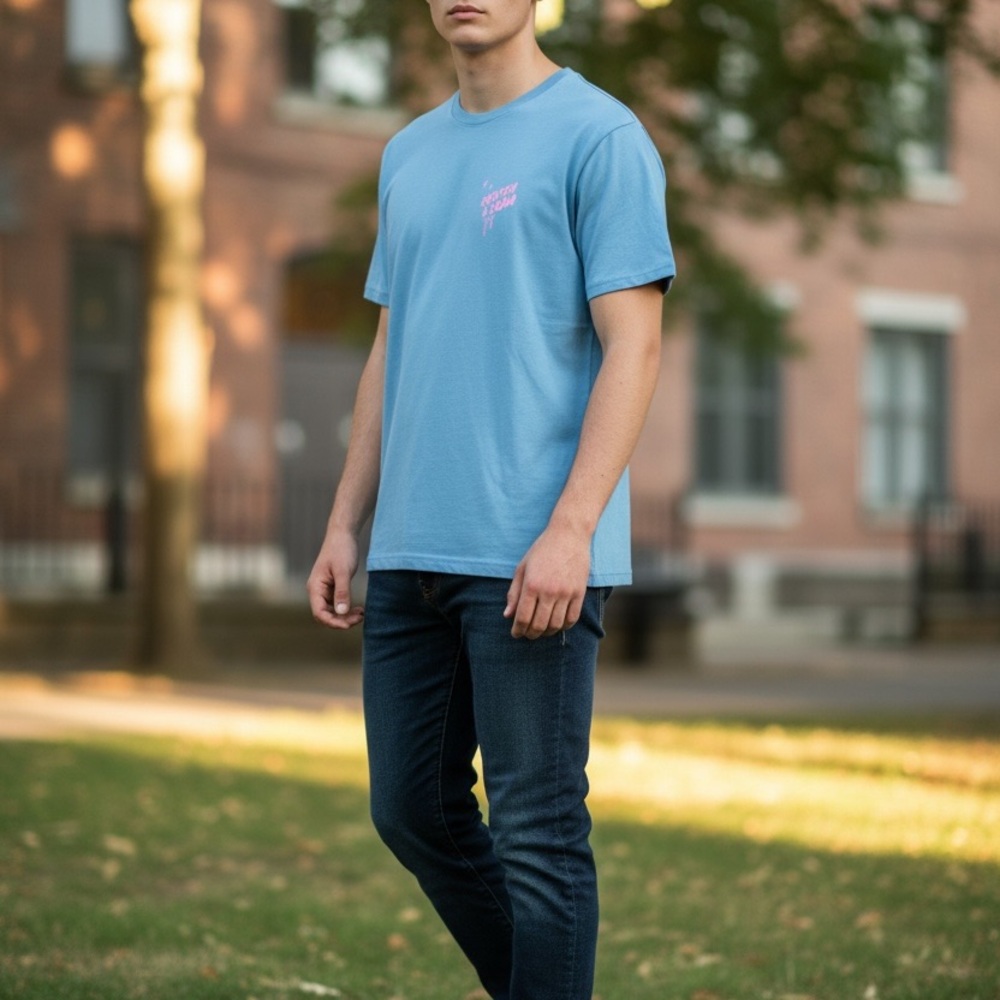 Scotch & Soda Light Blue Tee with Pink Logo